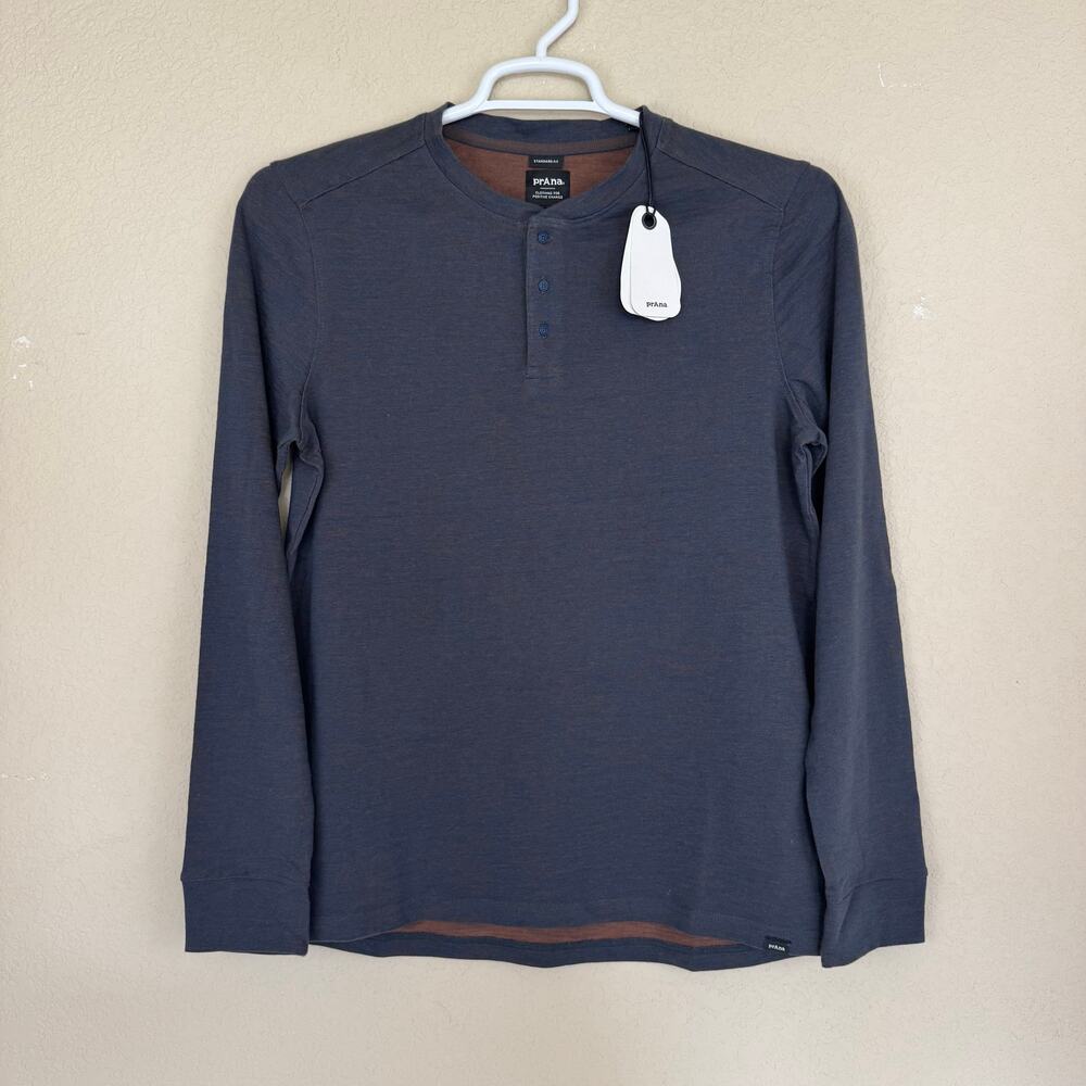 prAna NWT Ronnie Henley II Shirt Mens S Long Sleeve Outdoor Dark Sky Heather